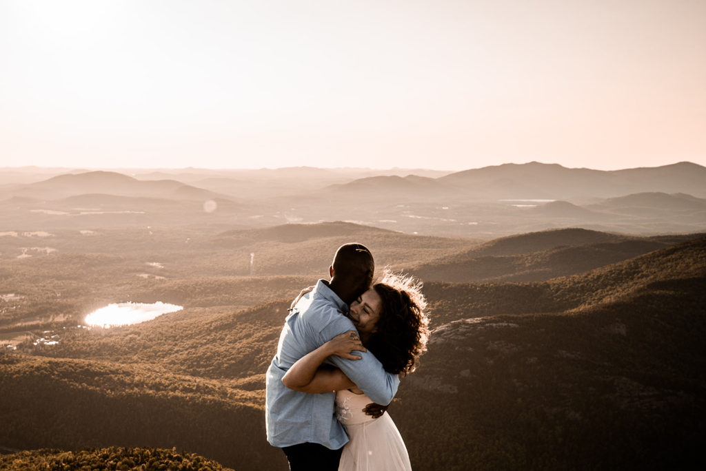 Sunset engagement photo on Cascade Mountain in Lake Placid, NY in the Adirondacks