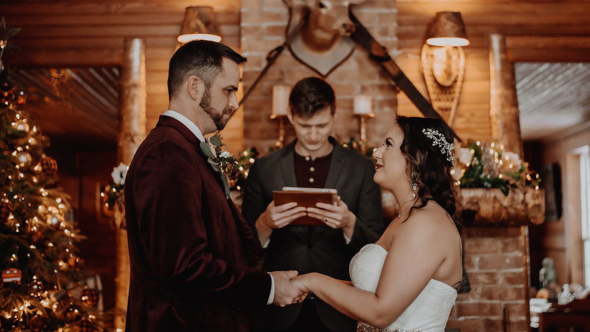 Winter elopement in the rustic Lake Placid Stagecoach Inn in upstate New York