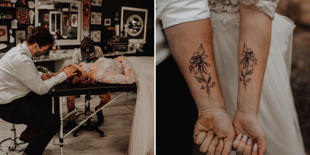 Wedding tattoos with Colorado state flower 