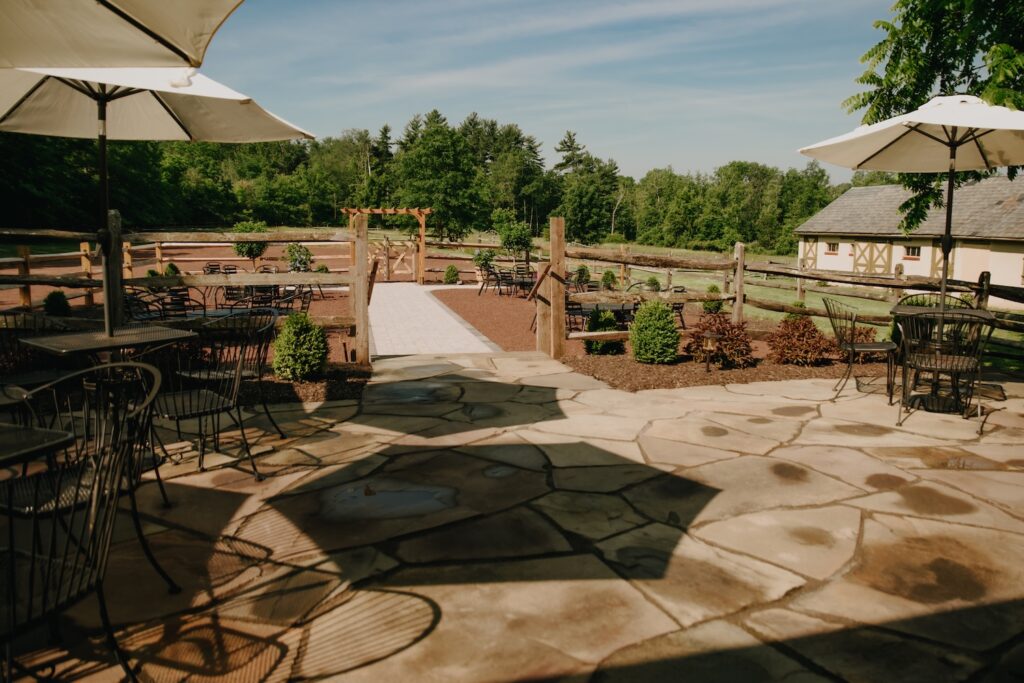 Outdoor patio for wedding ceremony at Stone Ridge Farm Inn