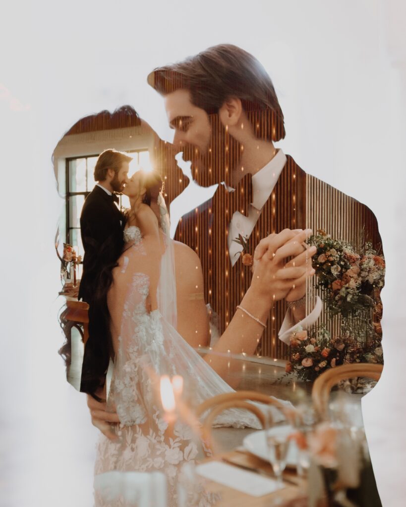 Double exposure wedding portrait from a session in the field