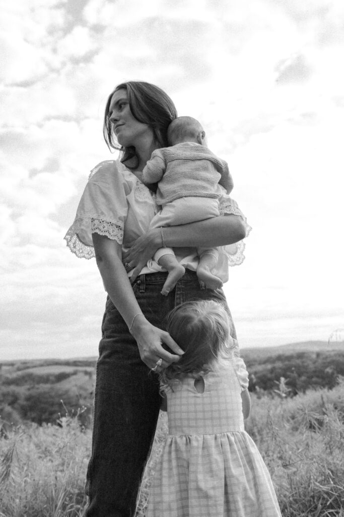 Mother with her children in a black and white picture at the Trexler Nature Preserve in Orefield, PA